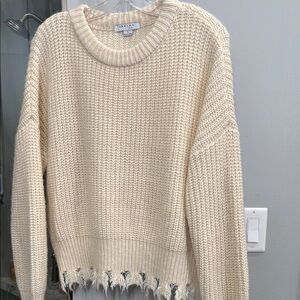 FAVLUX Cream Chunky Knit Crew Neck Sweater